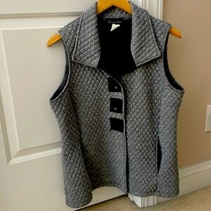 Black and white quilted long vest